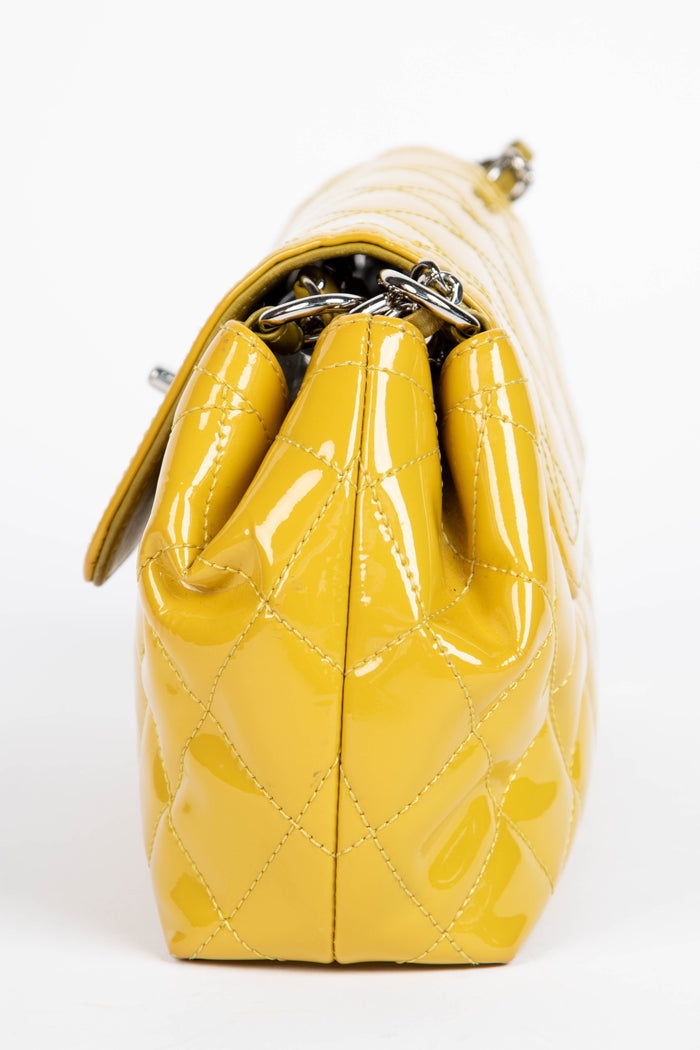 2010s Chanel Yellow Patent Leather Coco Shine Accordion Flap Bag