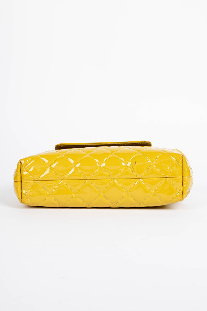 2010s Chanel Yellow Patent Leather Coco Shine Accordion Flap Bag