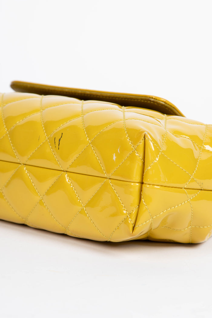 2010s Chanel Yellow Patent Leather Coco Shine Accordion Flap Bag