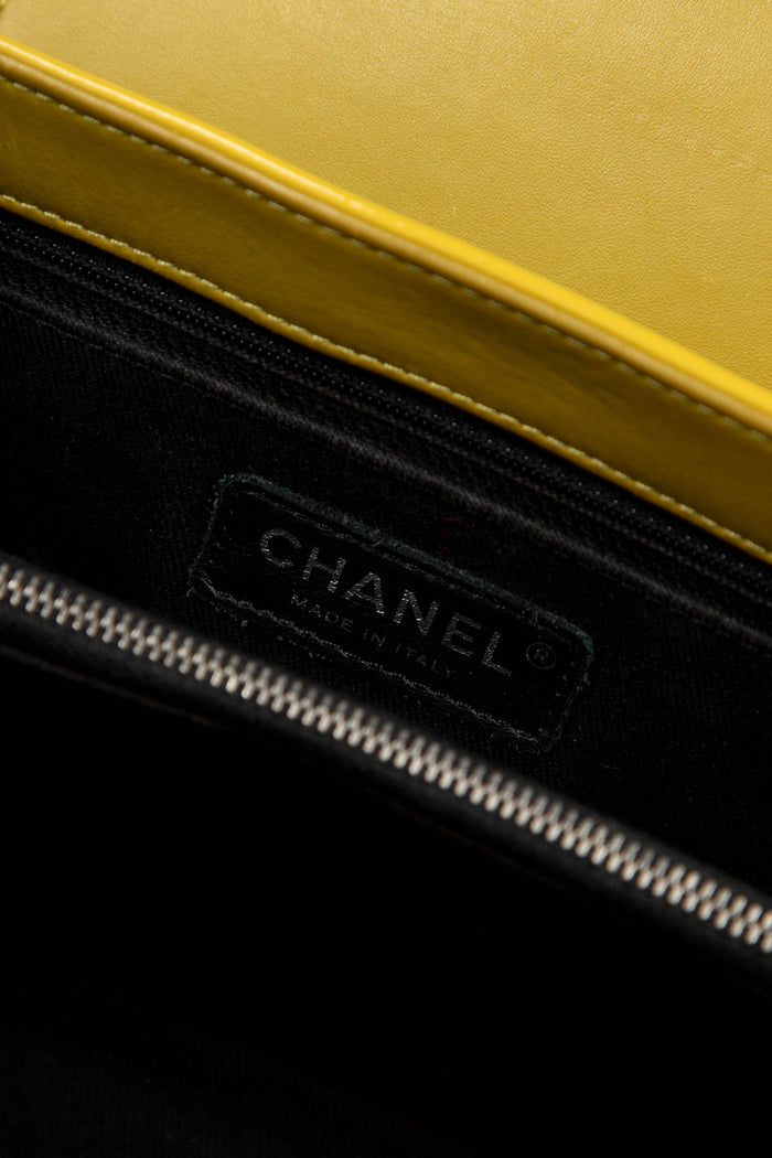 2010s Chanel Yellow Patent Leather Coco Shine Accordion Flap Bag