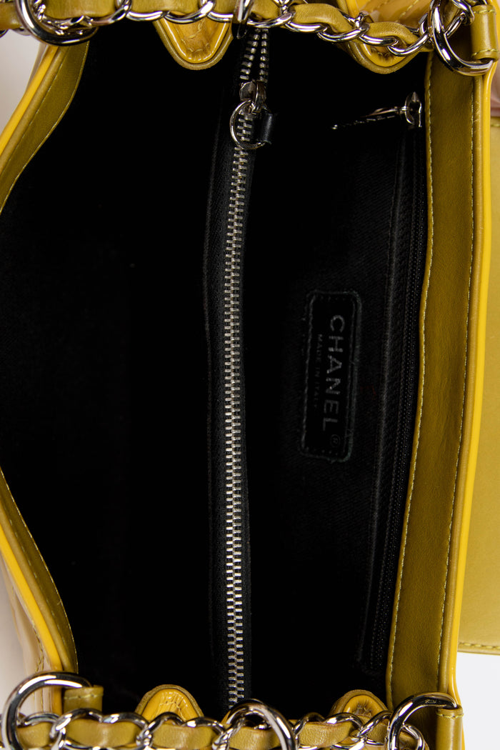 2010s Chanel Yellow Patent Leather Coco Shine Accordion Flap Bag