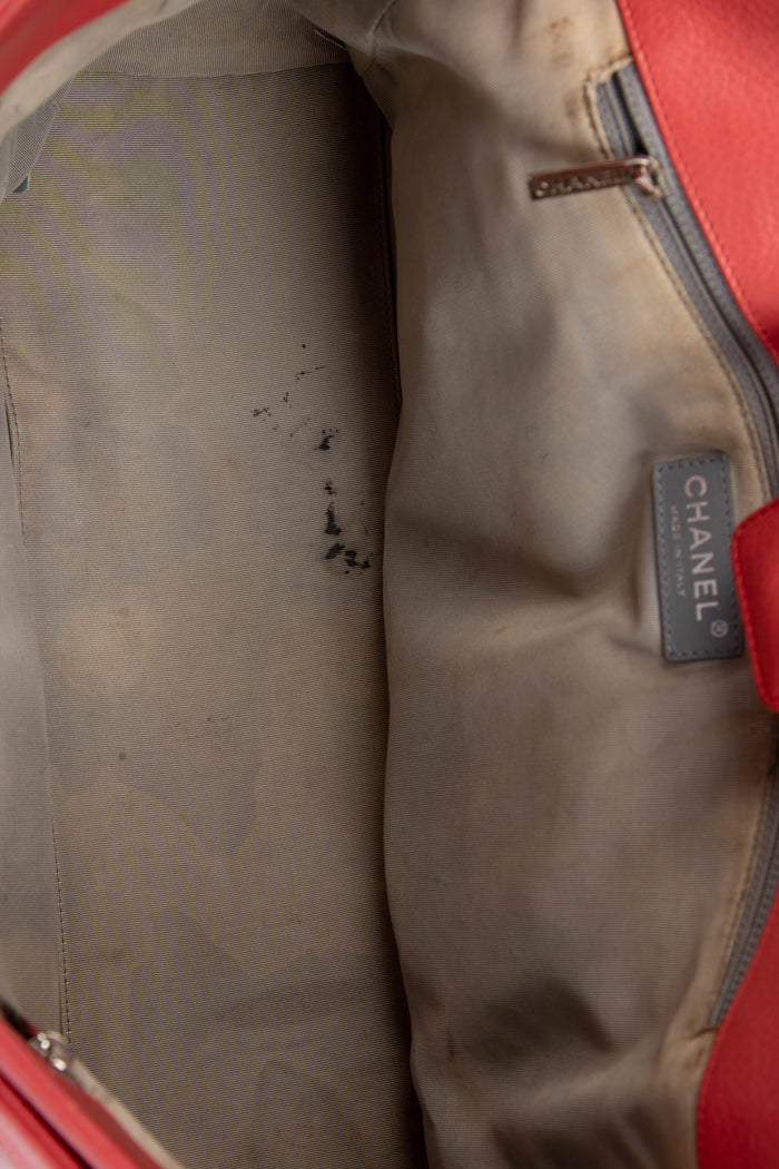 2010s Chanel Red Leather Cerf Executive Shopper Tote Bag