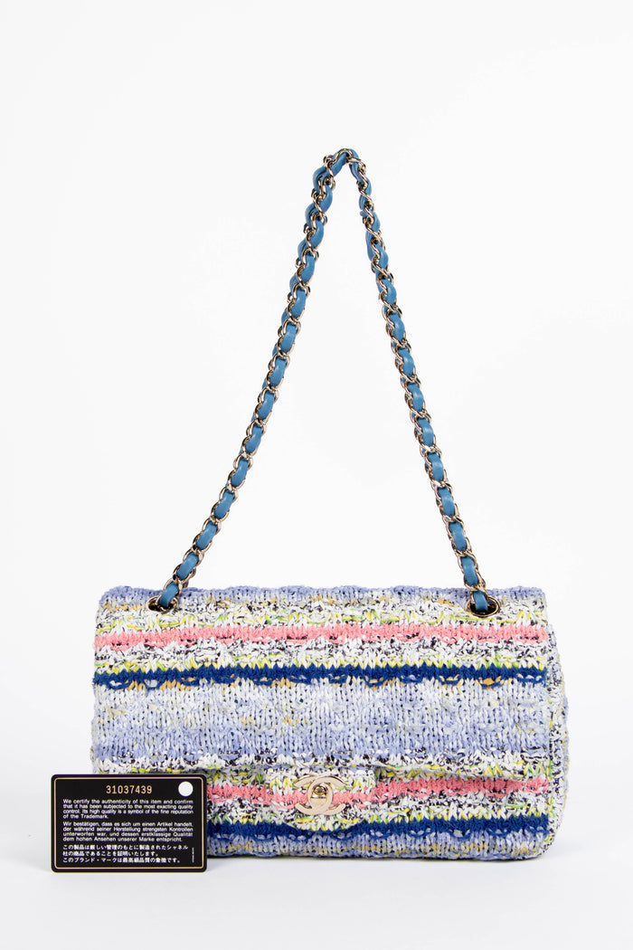 2010s Chanel Multicoloured Knitted Medium Single Flap Shoulder Bag
