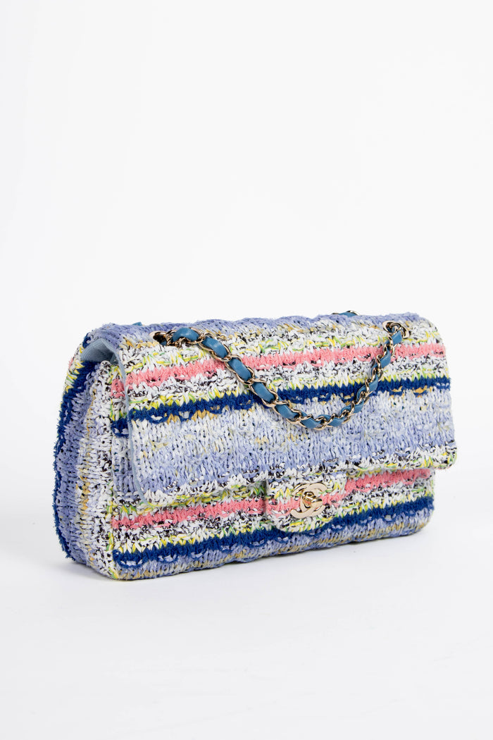 2010s Chanel Multicoloured Knitted Medium Single Flap Shoulder Bag