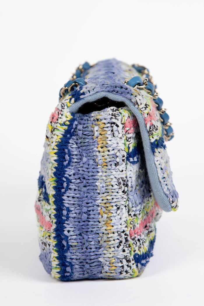 2010s Chanel Multicoloured Knitted Medium Single Flap Shoulder Bag