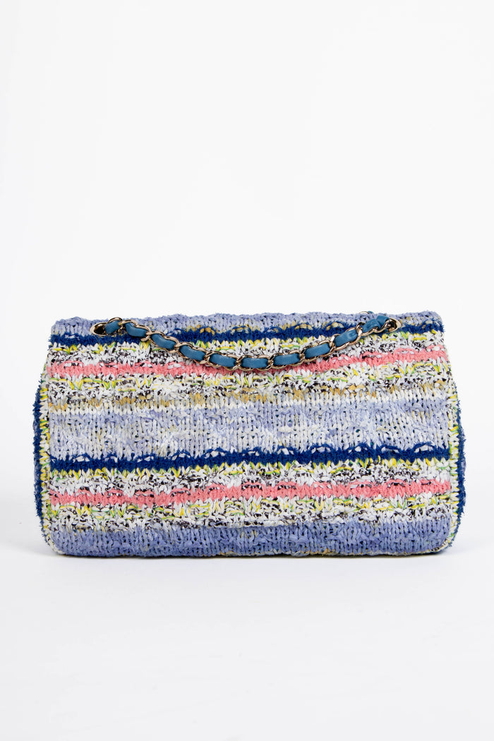 2010s Chanel Multicoloured Knitted Medium Single Flap Shoulder Bag