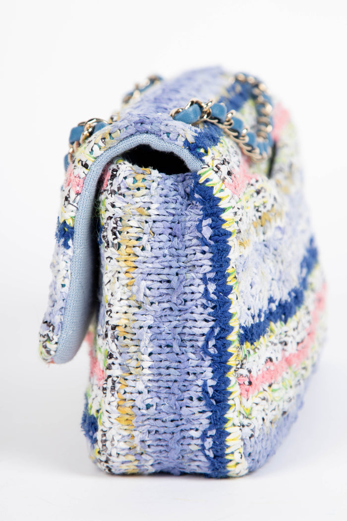 2010s Chanel Multicoloured Knitted Medium Single Flap Shoulder Bag