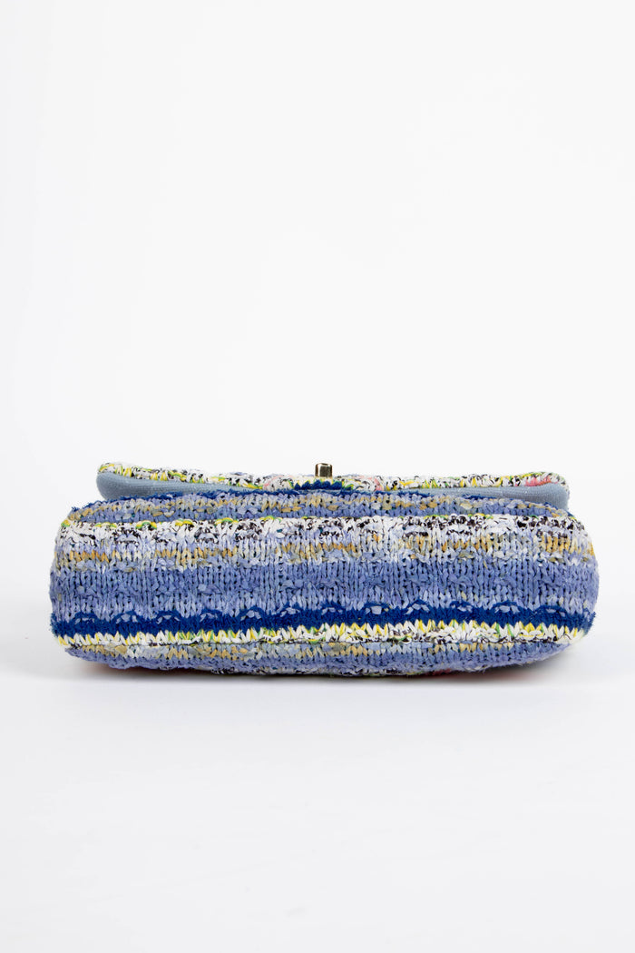 2010s Chanel Multicoloured Knitted Medium Single Flap Shoulder Bag