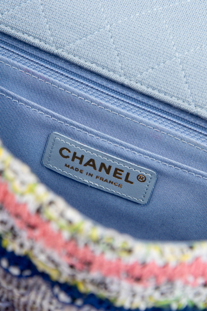 2010s Chanel Multicoloured Knitted Medium Single Flap Shoulder Bag