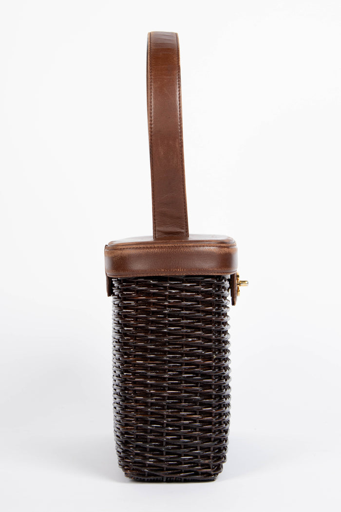 RARE Chanel Brown Wicker Basket Small Top Handle Bag