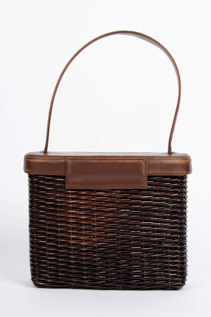 RARE Chanel Brown Wicker Basket Small Top Handle Bag