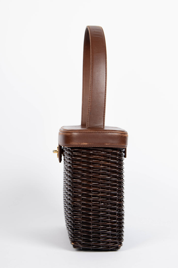 RARE Chanel Brown Wicker Basket Small Top Handle Bag