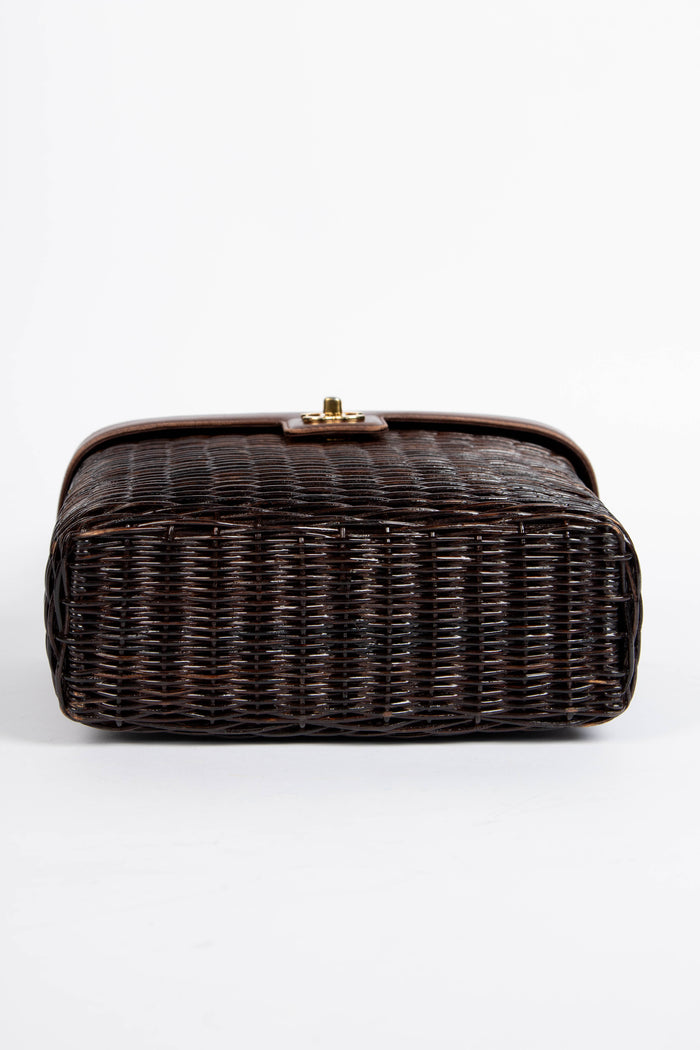 RARE Chanel Brown Wicker Basket Small Top Handle Bag