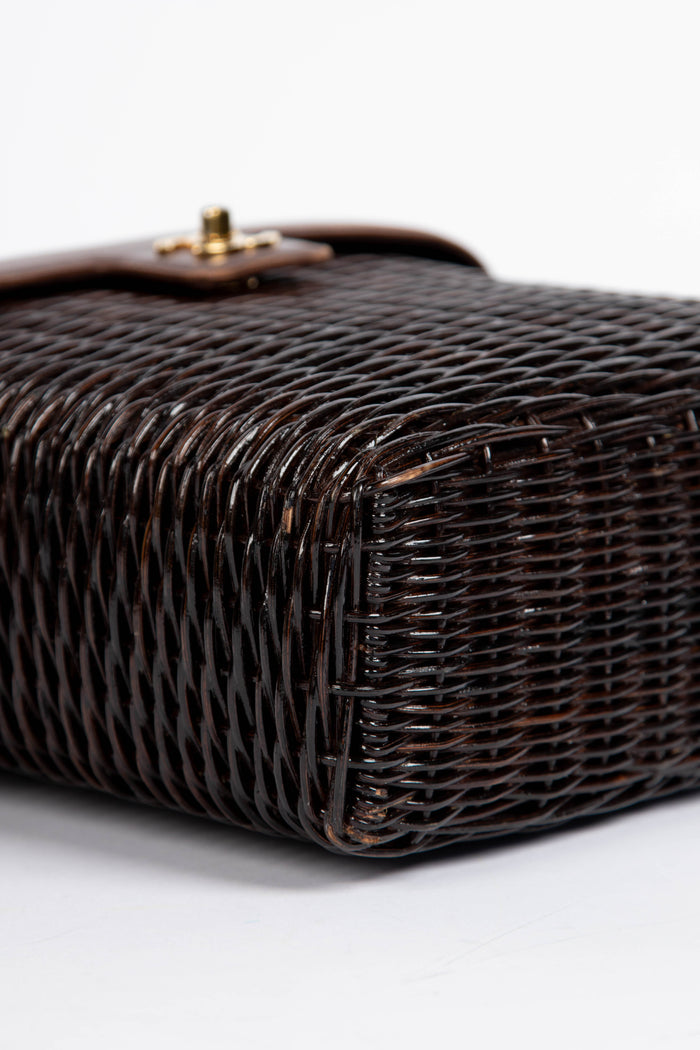 RARE Chanel Brown Wicker Basket Small Top Handle Bag