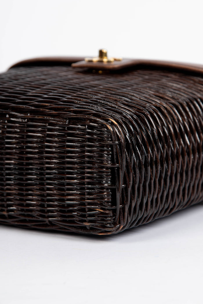 RARE Chanel Brown Wicker Basket Small Top Handle Bag