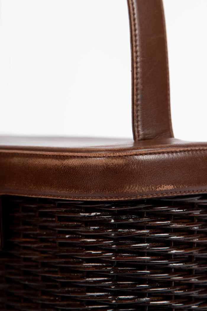 RARE Chanel Brown Wicker Basket Small Top Handle Bag