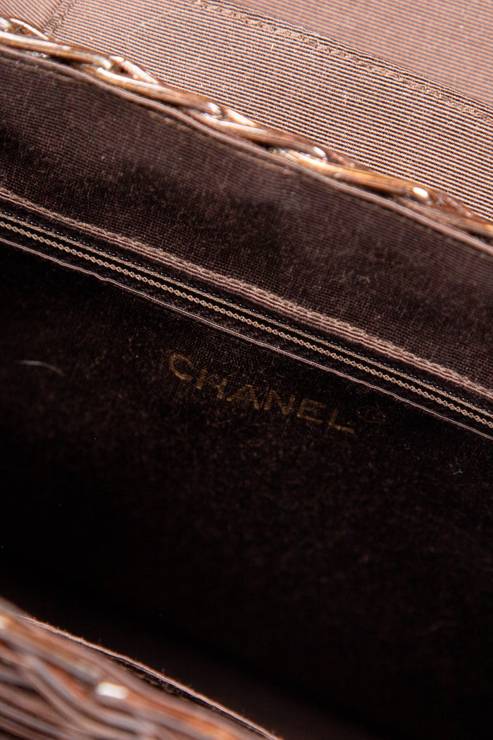RARE Chanel Brown Wicker Basket Small Top Handle Bag