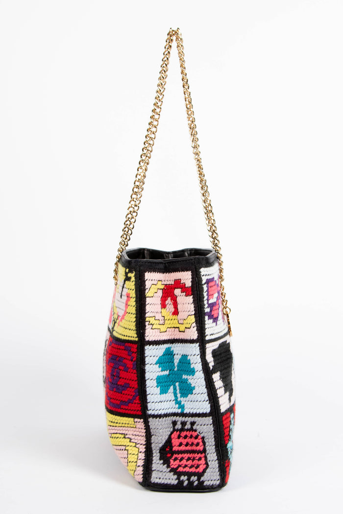 2000s Chanel Embroidered Multicolour Icon Shoulder Bag