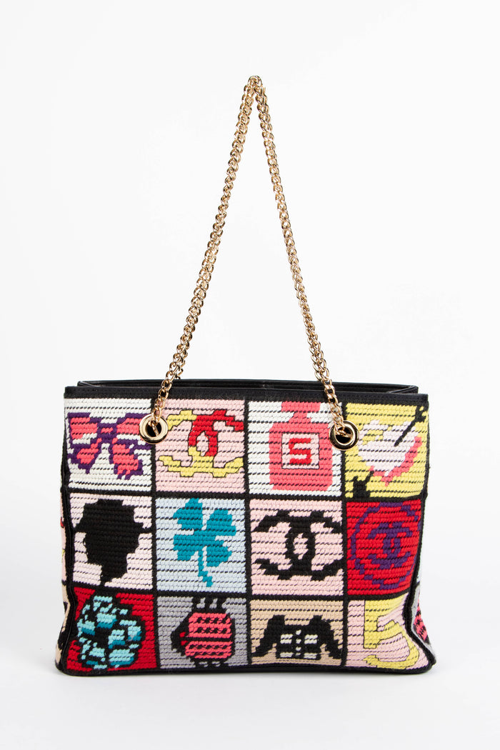 2000s Chanel Embroidered Multicolour Icon Shoulder Bag