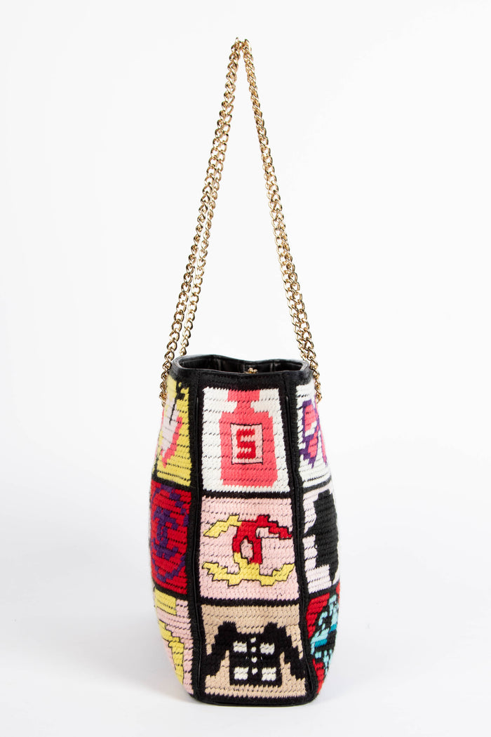 2000s Chanel Embroidered Multicolour Icon Shoulder Bag
