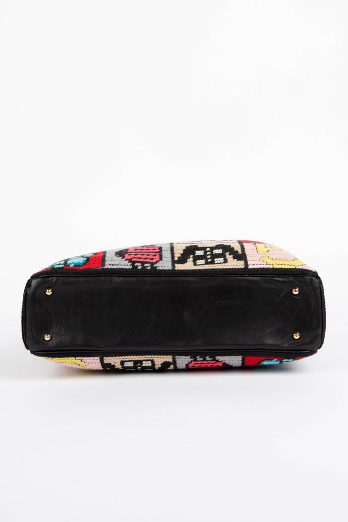 2000s Chanel Embroidered Multicolour Icon Shoulder Bag