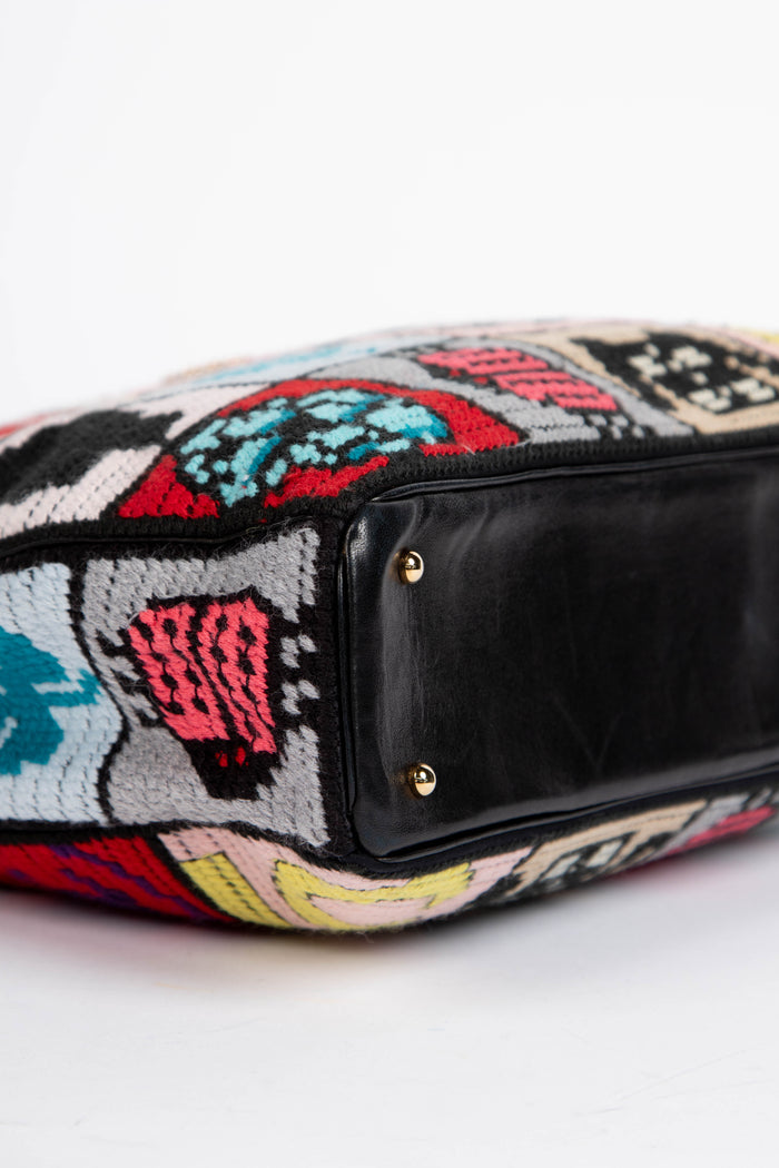 2000s Chanel Embroidered Multicolour Icon Shoulder Bag