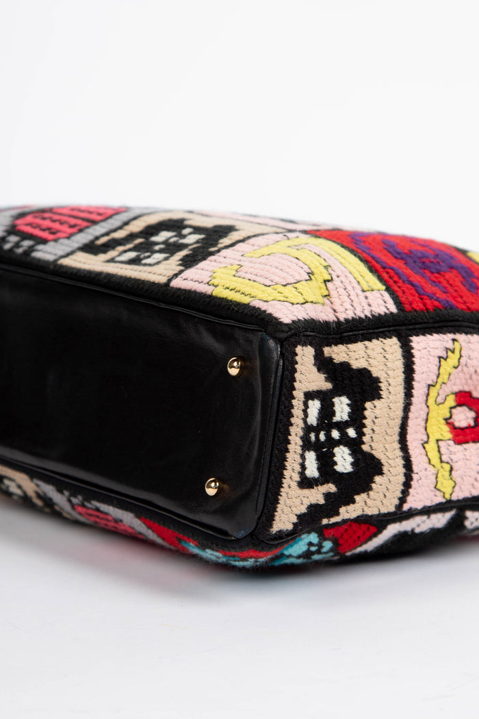 2000s Chanel Embroidered Multicolour Icon Shoulder Bag