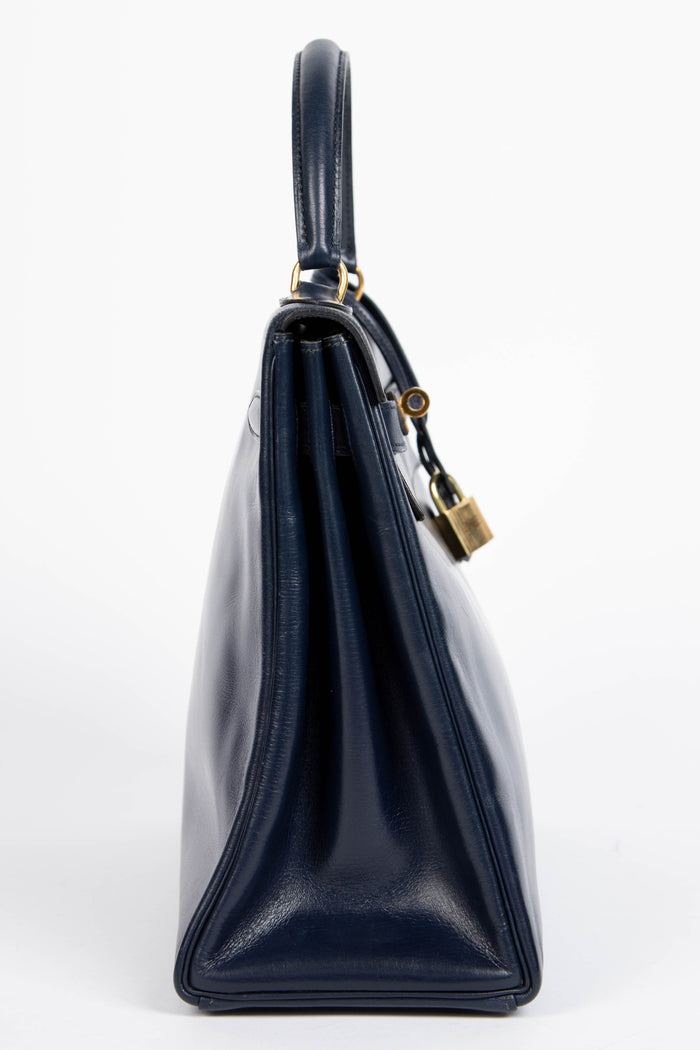 Vintage Hermès Kelly 32cm in Navy Box Calf Leather with GHW