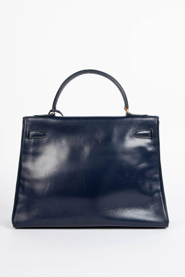 Vintage Hermès Kelly 32cm in Navy Box Calf Leather with GHW