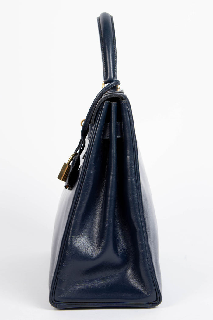 Vintage Hermès Kelly 32cm in Navy Box Calf Leather with GHW