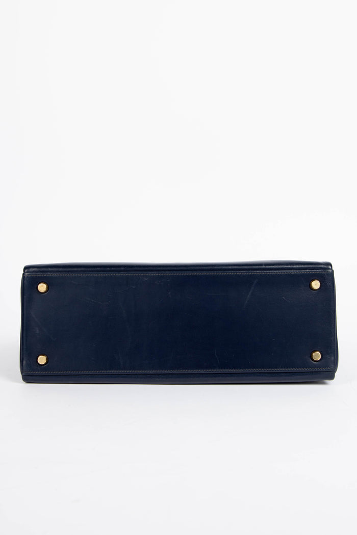Vintage Hermès Kelly 32cm in Navy Box Calf Leather with GHW