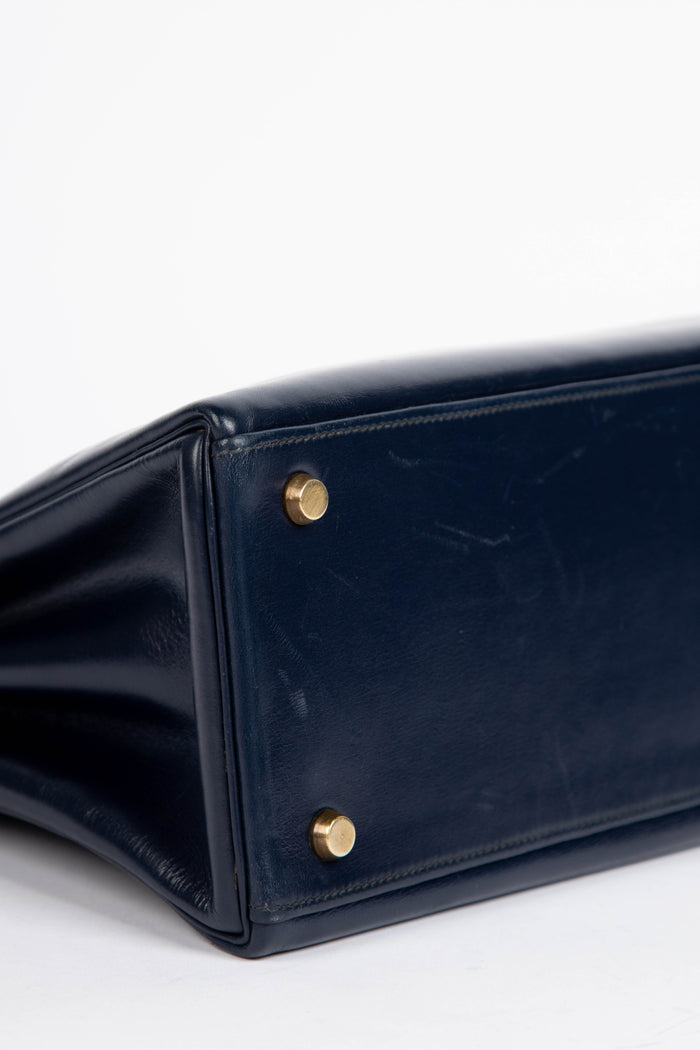 Vintage Hermès Kelly 32cm in Navy Box Calf Leather with GHW