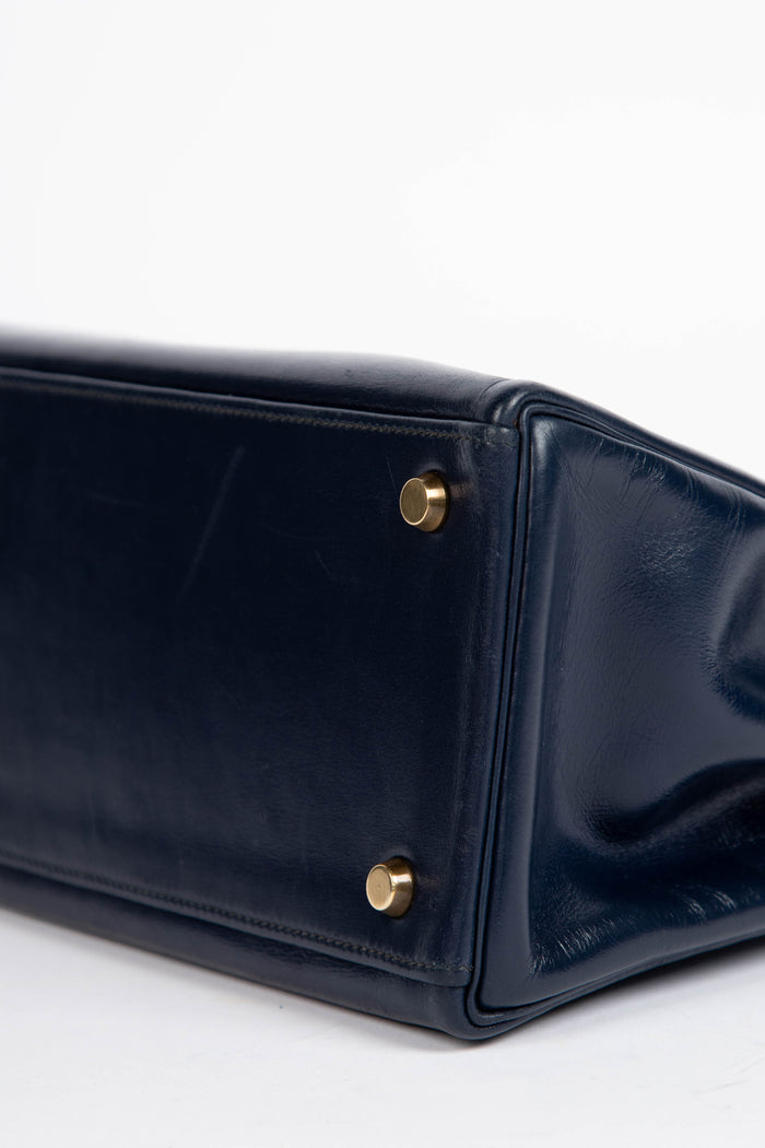 Vintage Hermès Kelly 32cm in Navy Box Calf Leather with GHW