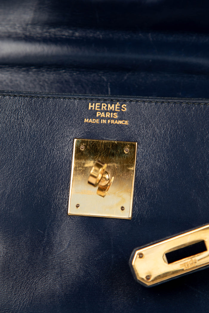 Vintage Hermès Kelly 32cm in Navy Box Calf Leather with GHW