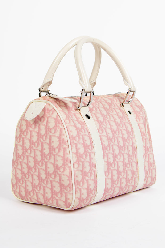 2000s Christian Dior Pink Monogram Canvas Boston Bag