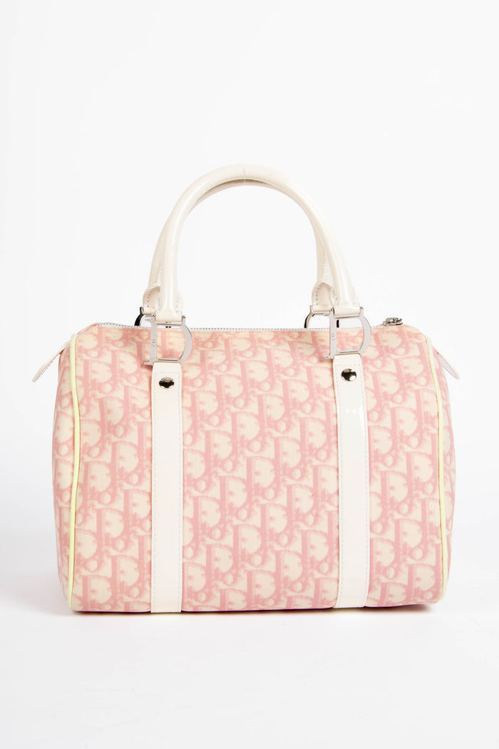 2000s Christian Dior Pink Monogram Canvas Boston Bag