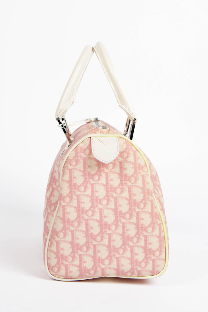 2000s Christian Dior Pink Monogram Canvas Boston Bag