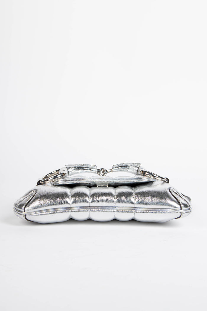 2020s Gucci Silver Quilted Leather Horsebit Shoulder Bag