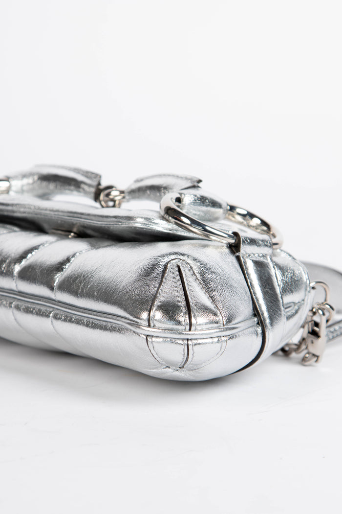 2020s Gucci Silver Quilted Leather Horsebit Shoulder Bag