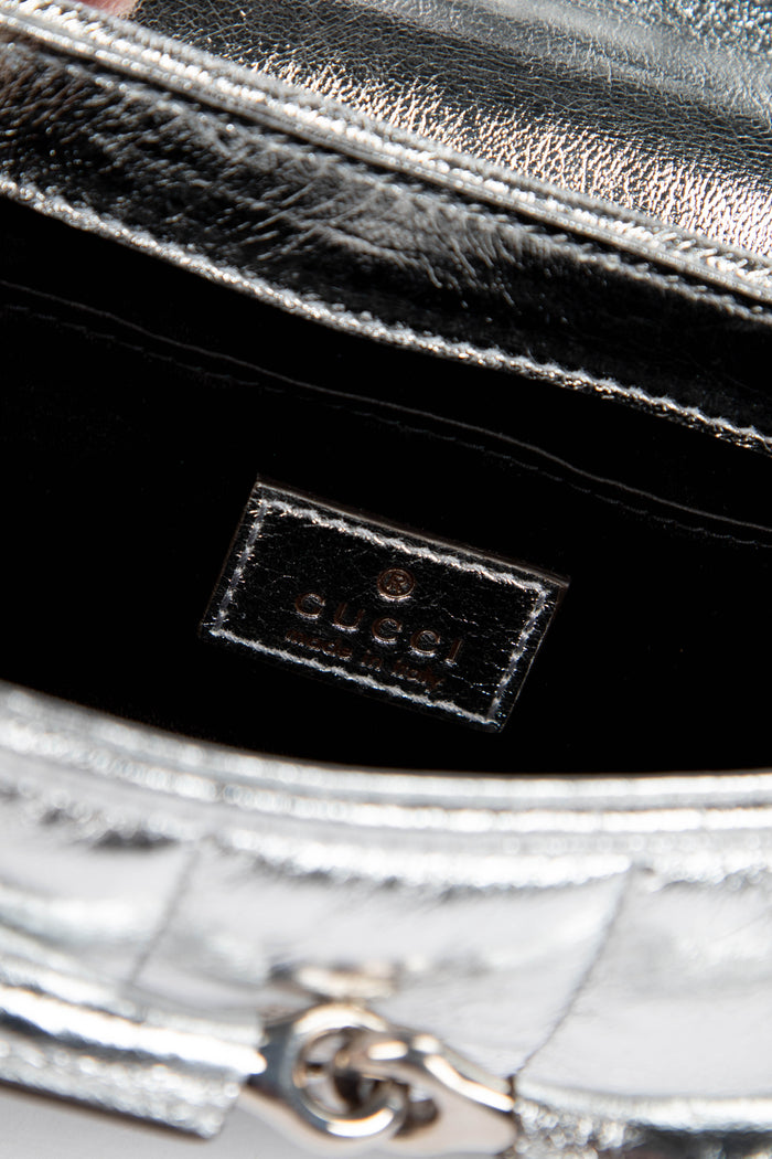 2020s Gucci Silver Quilted Leather Horsebit Shoulder Bag