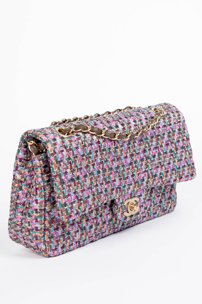 2010s Chanel Multicoloured Tweed Medium Double Flap Shoulder Bag