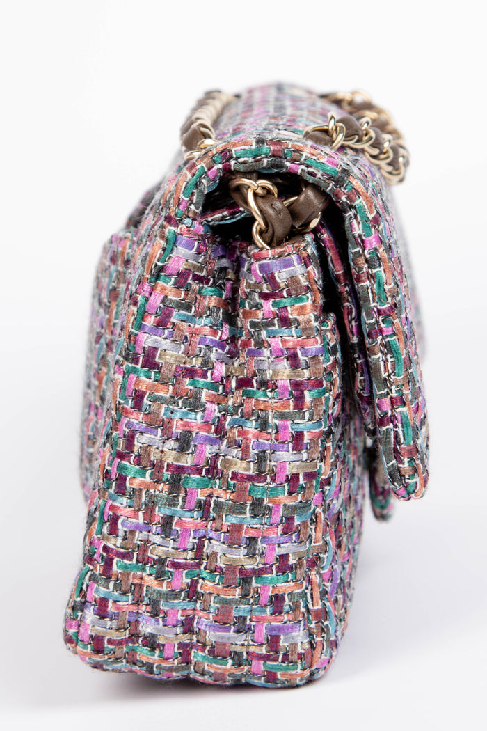 2010s Chanel Multicoloured Tweed Medium Double Flap Shoulder Bag