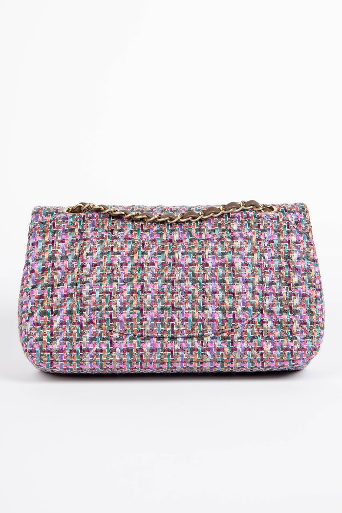 2010s Chanel Multicoloured Tweed Medium Double Flap Shoulder Bag