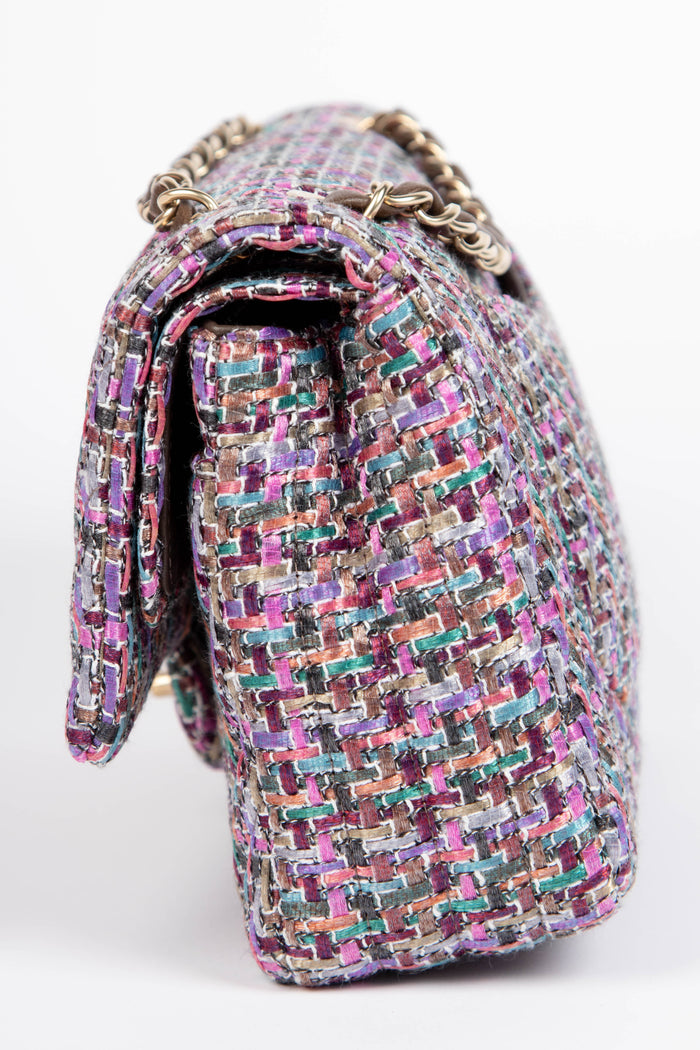 2010s Chanel Multicoloured Tweed Medium Double Flap Shoulder Bag