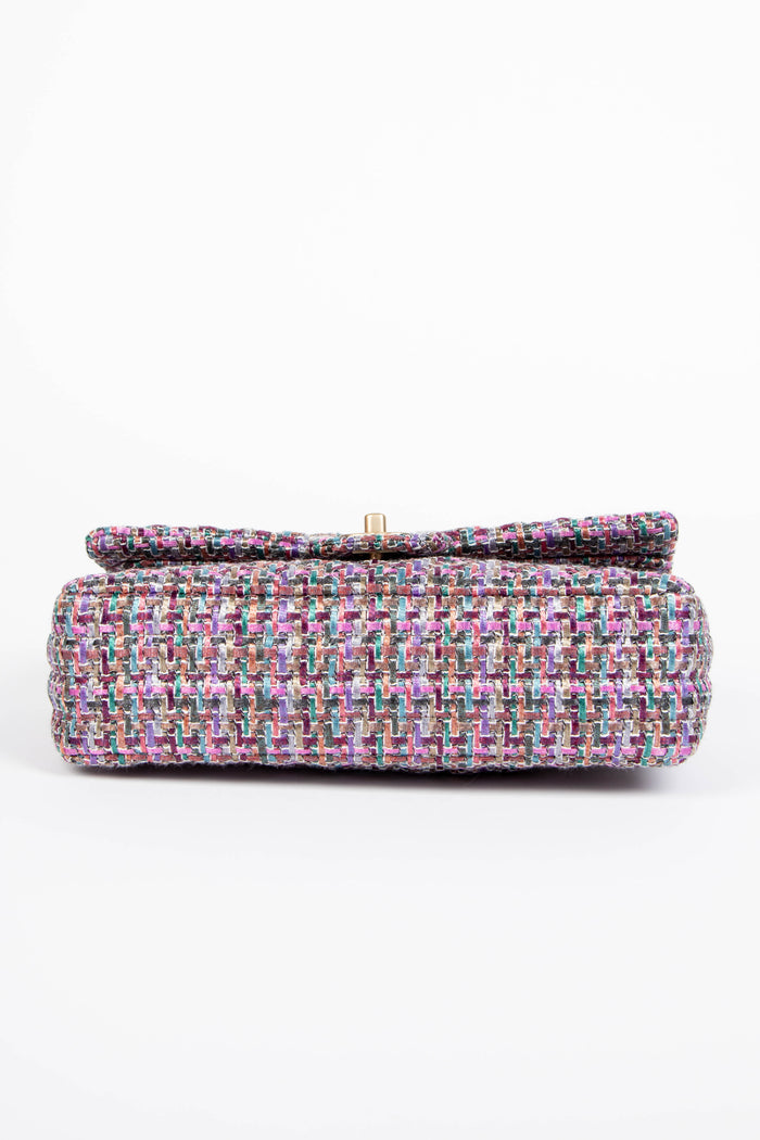 2010s Chanel Multicoloured Tweed Medium Double Flap Shoulder Bag