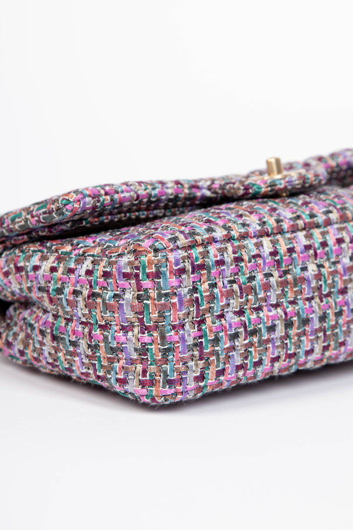 2010s Chanel Multicoloured Tweed Medium Double Flap Shoulder Bag