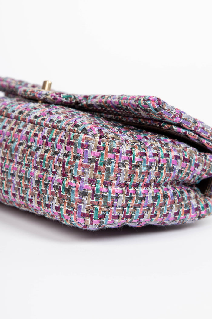 2010s Chanel Multicoloured Tweed Medium Double Flap Shoulder Bag