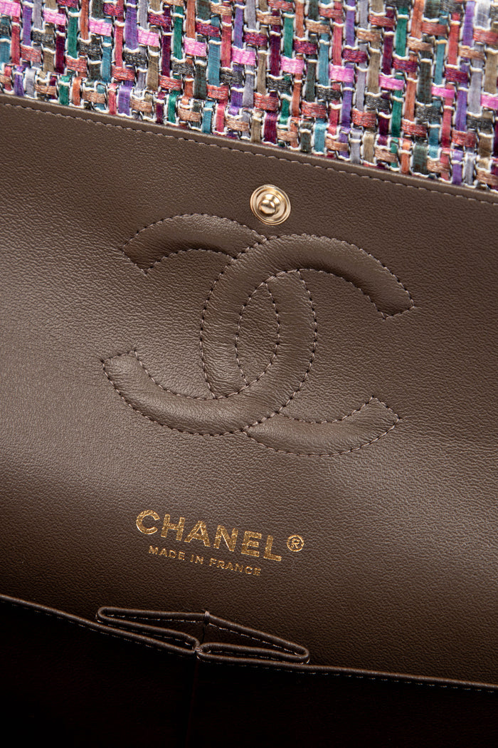 2010s Chanel Multicoloured Tweed Medium Double Flap Shoulder Bag