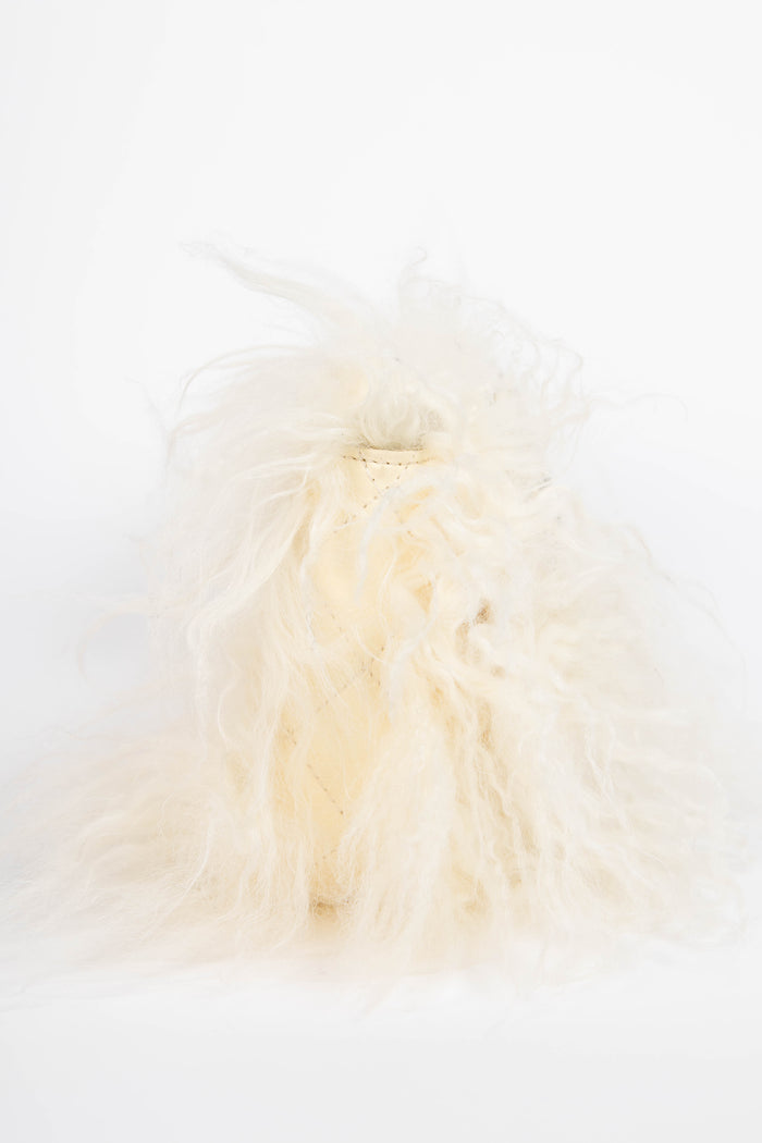 SUPER RARE Chanel Cream Tibetan Lambskin Mongolian Fur Single Flap Shoulder Bag