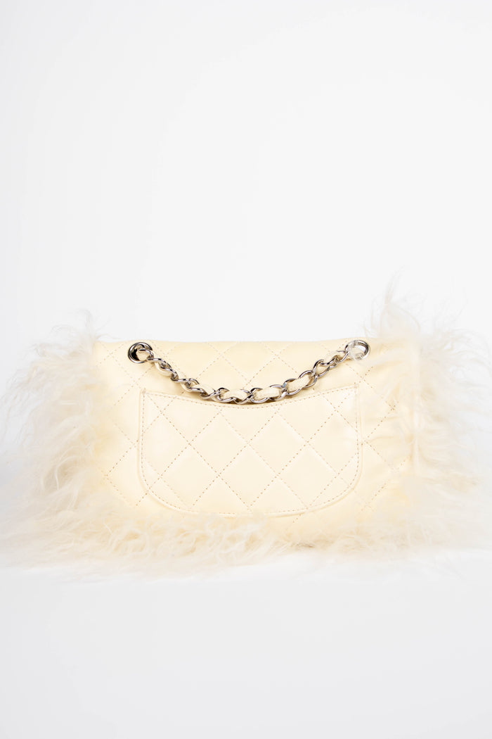 SUPER RARE Chanel Cream Tibetan Lambskin Mongolian Fur Single Flap Shoulder Bag